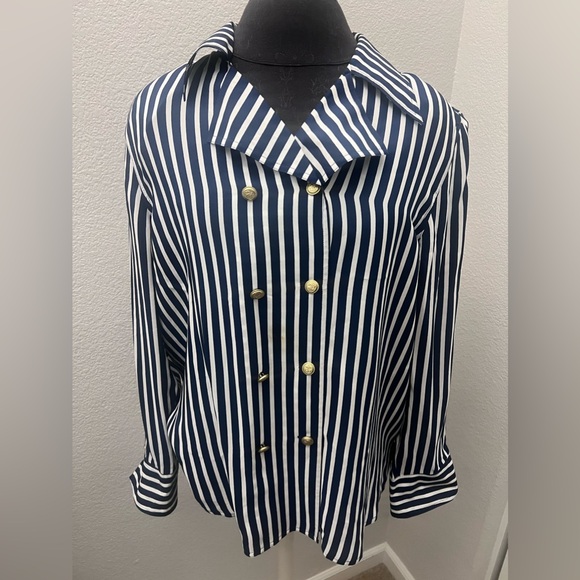 Diane Gilman Vintage 100% Silk Striped Button Down Blouse Size Medium - Picture 3 of 9